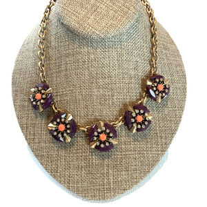 J. Crew Necklace Dandelion Flower Chic Elegant Gold Tone Bold Burgundy 18"